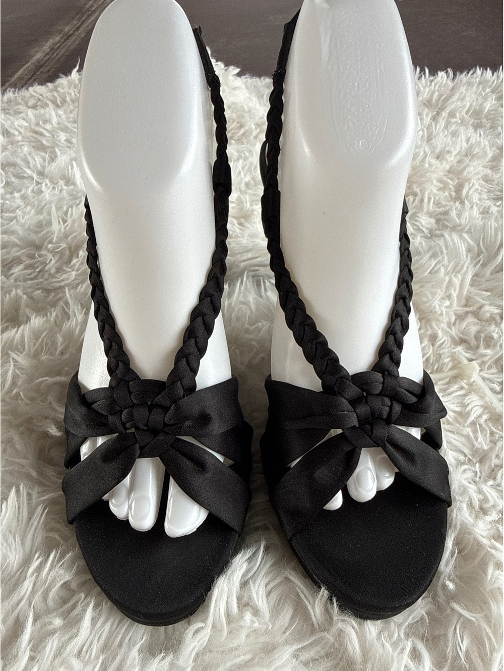 American Eagle Black Braided Strap Heeled Sandals Size 8
